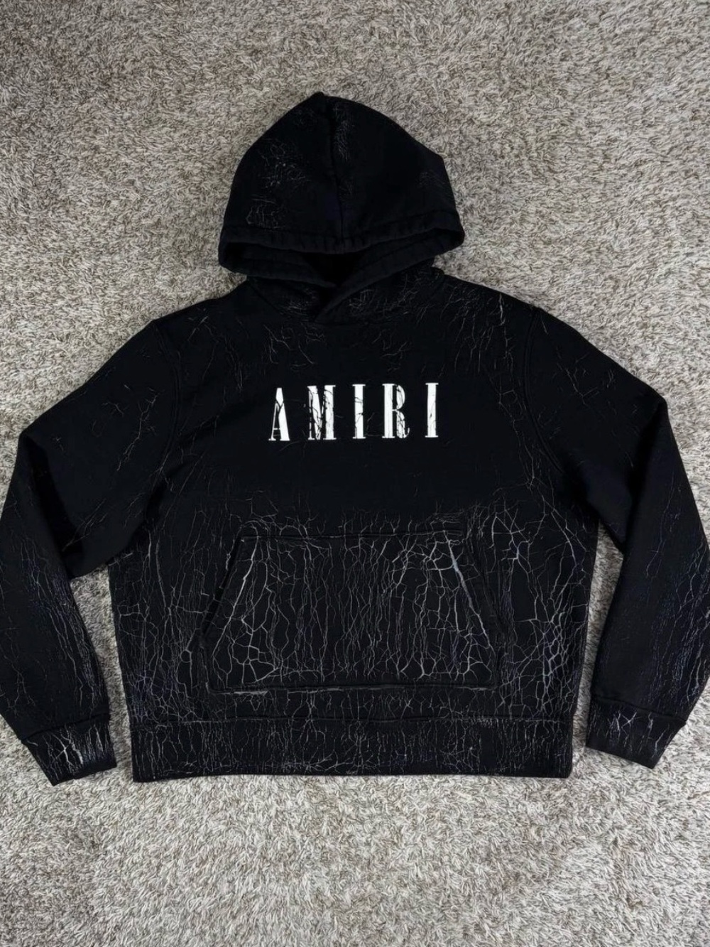 AMIRI Black Crackle-Print Logo Hoodie